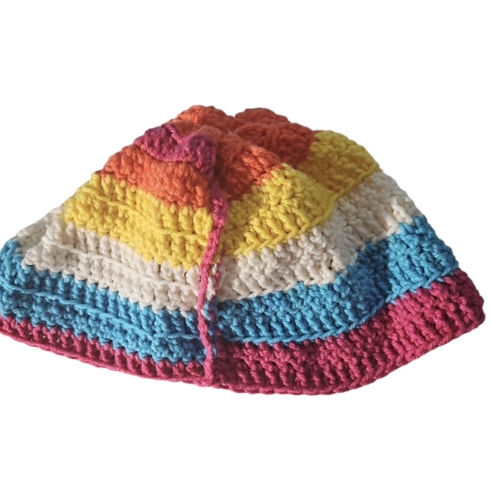 Hand Crafted Crochet Beanie Oversized Multicolored Pink pompom winter hat unique - Picture 9 of 17